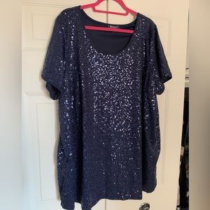 Roaman’s Navy Sequined Knit Top